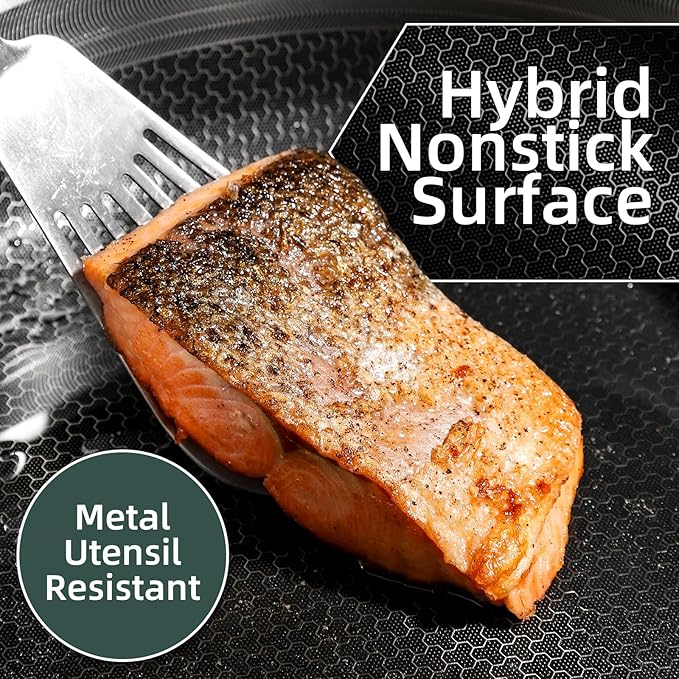 DELUXE Hybrid Ceramic Nonstick 3.7 Qt Deep Saut챕 Pan with Lid, Stainless Steel Skillet with Stay-Cool Handles, Dishwasher and Oven-Safe, PFOA Free Deep Frying Pan, Compatible with All Cooktops
