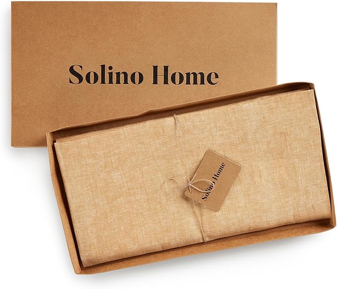 Solino Home Linen Tablecloth 60 x 132 Inch - 100% Pure Linen Golden Nugget Table Cloth for Rectangle Tables - Athena, Machine Washable Tablecloth for Spring, Easter