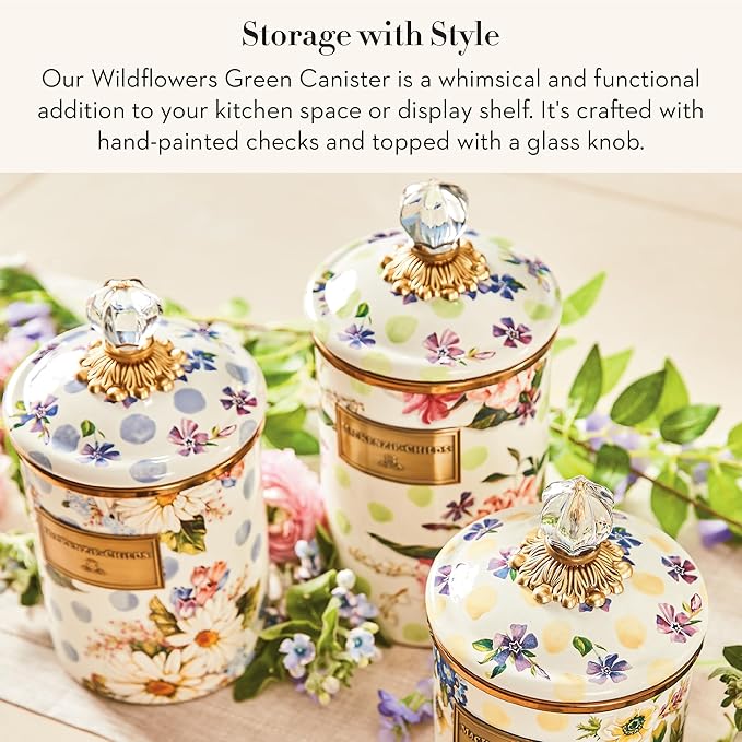 MACKENZIE-CHILDS Wildflowers Enamel Canister, Floral Kitchen Storage Container with Lid, Large