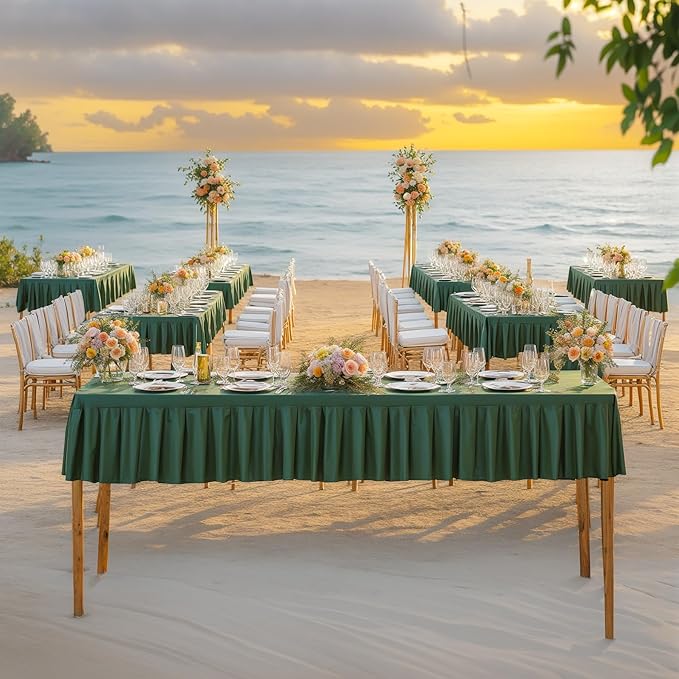 Wish Care Hunter Green Spandex Table Clothes for 6 Foot Rectangle Tables Wrinkle Free Stretch Fitted Tablecloth 6ft Ruffle Elastic Table Cover Skirt for Dining Outdoor Home Banquet Party Tablecloth