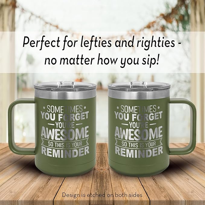 Spotted Dog Company Inspirational Travel Coffee Mug, Inspirational Gifts for Men Dad Father Wife Sister Women, Birthday For Him Her, You?셱e Awesome Tumbler, Teacher Coworker Gifts 15oz Olive