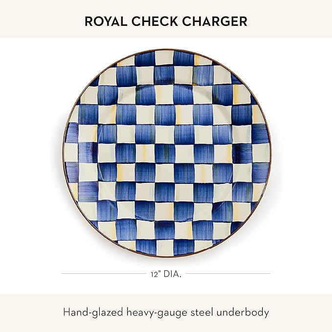 MACKENZIE-CHILDS Enamel Charger Plate, Charger Decoration for Dinner Plates or Home Decor, 12 Inches, Blue-and-White Royal Check, Set of 1