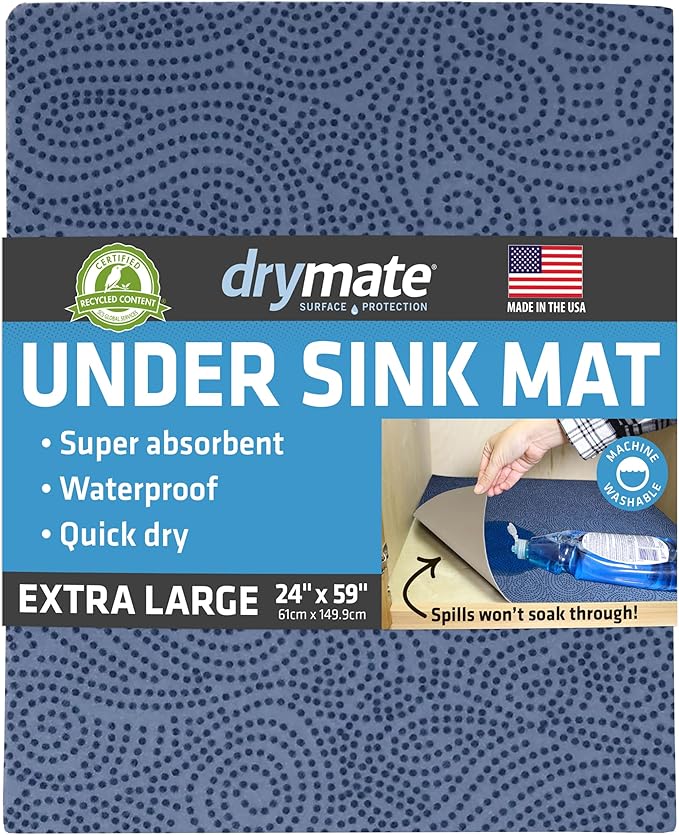 Drymate Premium XL Under Sink Mat, Waterproof Cabinet Protection Mats for Kitchen & Bathroom, Absorbent Shelf Liners, Slip-Resistant, Non-Adhesive, Machine Washable (USA Made)(24?쓝59??(Blue)