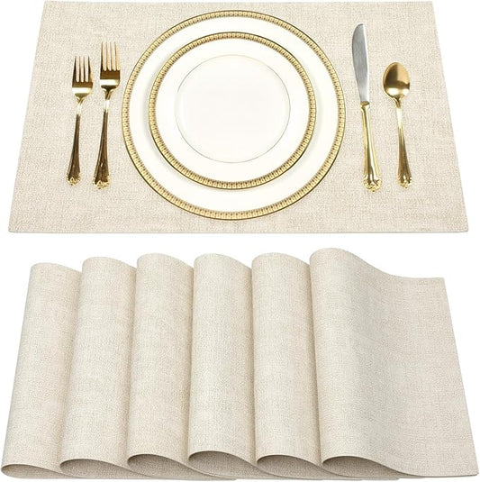 SUEH DESIGN Faux Leather Placemats Set of 6, Wipeable Place Mats Heat Resistant Table Mats Waterproof Dining Table Placemats for Indoor Outdoor Kitchen Dining Table