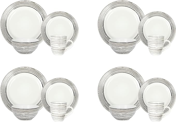 16 Piece Dinnerware Set, Ceramic Plates and Bowls Sets for 4, Microwave and Dishwasher Safe, Handcrafted Tree Bark Series Dish Set, White Birch