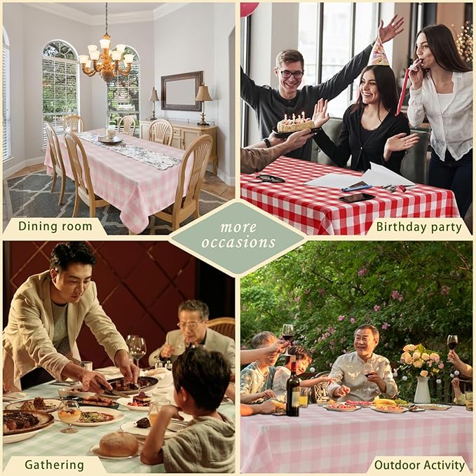BALCONY & FALCON Gingham Table Cloth Rectangle ??Reversible Water-Resistant Cotton Checkered Tablecloth for Outdoor Picnic, Camping, Kitchen, Holiday Party Decor (Red White, 55x71 Inch)