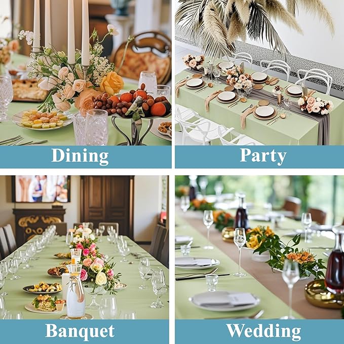 VidaFete 1 Pack Tablecloth 90 * 132inch Rectangle Table Cloth Polyester, Stain Wrinkle Resistant Polyester Dining Table Cover for Kitchen Dinning Party Wedding Tabletop Buffet Decoration(Sagegreen)