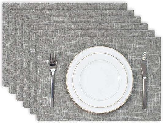 Kevin Textile Burlap Linen Placemats Set of 6 Heat Resistant Dining Table Place Mats Washable Kitchen Table Mats for Dinning Party Holiday Indoor Outdoor, 13 x19 inches, Sesame Grey