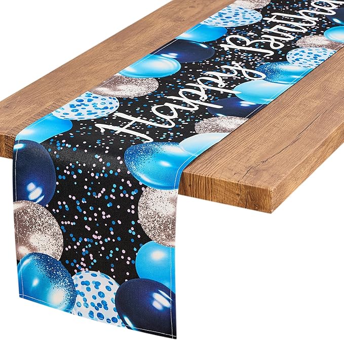 Letjolt Silvery Blue Balloon Happy Birthday Table Runner 72 Inches Celebrate Birthday Party Table Decor