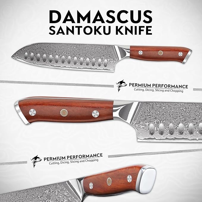 Purple Dragon Santoku Knife 7 Inch, VG10 Steel Damascus Japanese Chef Knife for Kitchen Cooking Meat Cleaver, Cutting Vegetables and Fruit - Christmas Gift for Men and Women