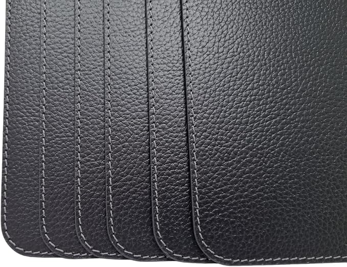 Nikalaz Set of 6 Placemats Made of Recycled Leather (18"x13", Black)
