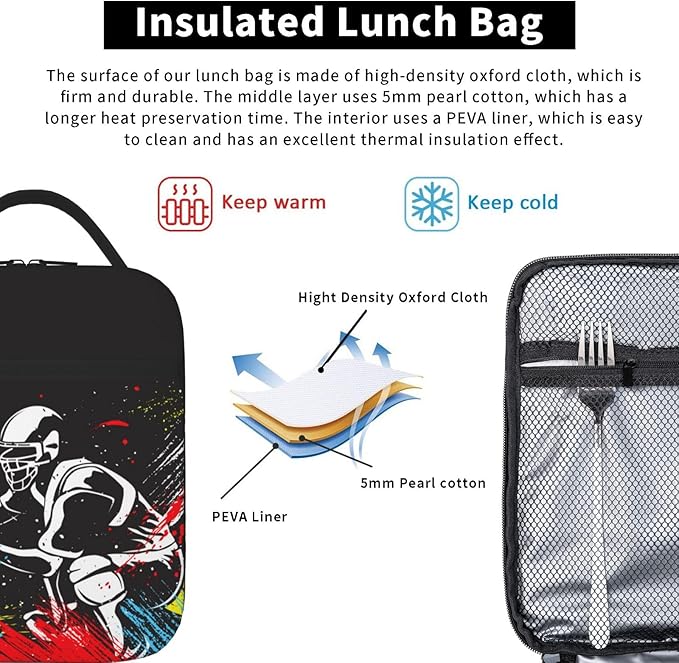YIJIUWKIS Baseball-themed Lunch Box for Boys Men Sports Insulated Lunch Bag with Baseball Players Pattern Print, Black Cooler Thermal Meal Bag with Water Bottle Holder for Kids Teens Youth Adults