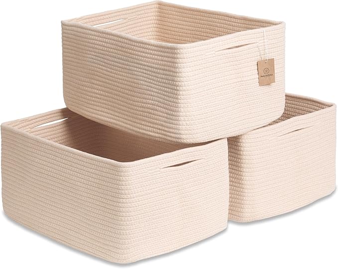 NaturalCozy Storage Baskets 16.8?쓝13?쓝7.6??Cotton Rope Woven Baskets for Organizing 3-Pack | Toy Storage Bins | Basket for Shelves, Laundry, Blanket, Clothes, Closet, Kitchen, Bathroom, Gifts