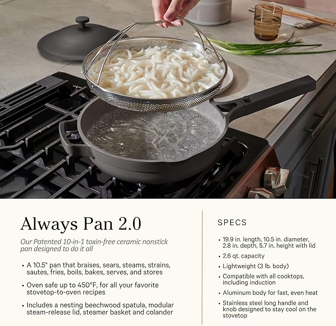 Our Place Cookware Duo | 7-Piece Ceramic Cookware Set with 10.5" Always Pan 2.0, 5.5 Qt Perfect Pot & Strainer Basket | Induction & Oven Safe up to 450째F | Nonstick, Non-Toxic Cookware | Steam