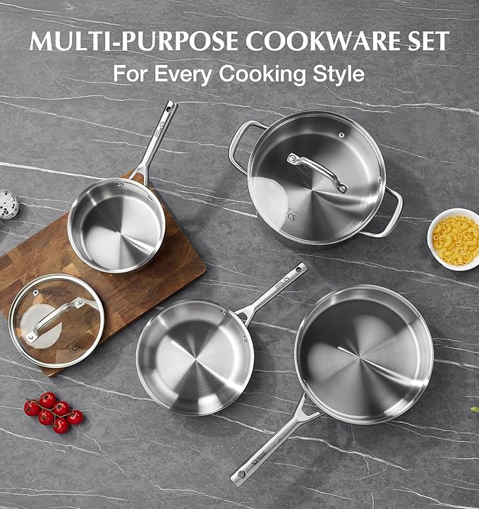 KOCH SYSTEME CS Stainless Steel Cookware Set 17 Piece, Professional 18/10 Stianless Steel Pots and Pans Set, 5-Layer Base, Oven & Induction Safe, Non-Toxic Kitchen Cookware Set for Family Cooking
