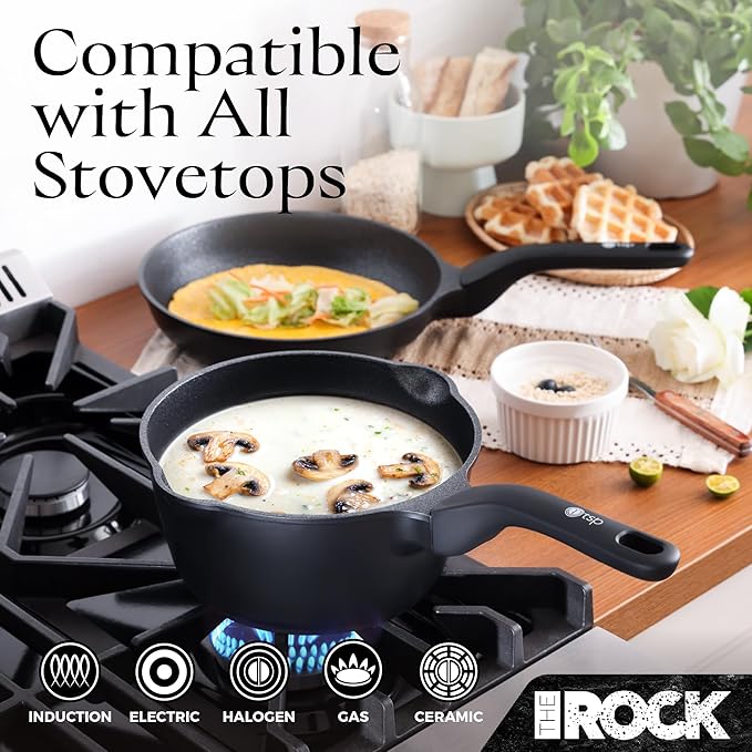 THE ROCK 1TSP 13PCS Cookware Set ??Pots and Pans Set Non Stick with ROCK.TEC ??Nothing Sticks, Never Warps, Lasts Longer ??Healthy, Multifunctional, All-in-One Fry Pan, Saucepan, Stockpot & More