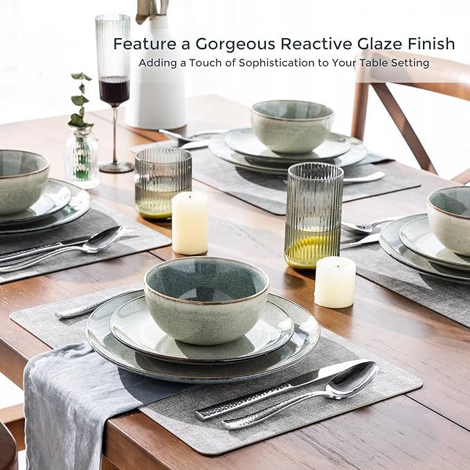 AmorArc Ceramic Dinnerware Sets for 6, 18 Pieces Handpainted Plates and Bowls Set, Scratch Resistant Stoneware Dishes Set, Dishwasher & Microwave Safe, Reactive Glaze
