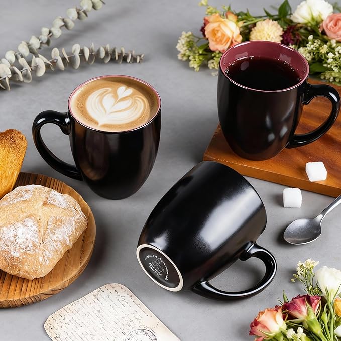 GBhome 12oz Coffee Mugs Set of 6, Large Ceramic Coffee Mugs for Man, Woman, Dad, Mom, Modern Coffee Mugs Set with handle for Tea/Latte/Cappuccino/Milk/Cocoa. Dishwasher&Microwave Safe,Red