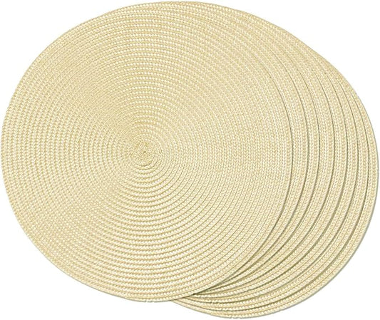 FunWheat Round Braided Placemats Set of 8 Place Mats for Dining Table Woven Washable Non-Slip Table Mats 15 Inch(Ivory,8pcs)