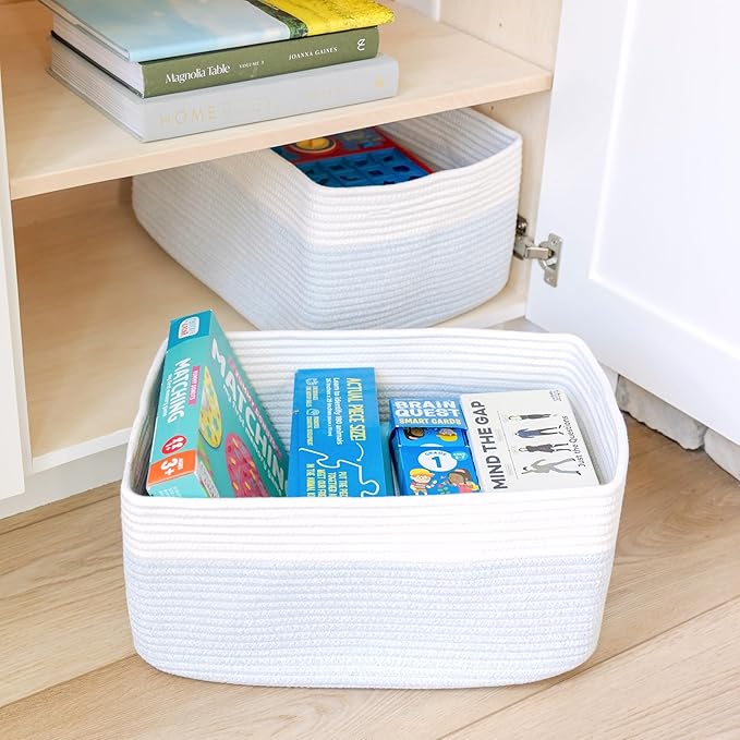 NaturalCozy Storage Baskets 16.8?쓝13?쓝7.6??Cotton Rope Woven Baskets for Organizing 3-Pack | Toy Storage Bins | Basket for Shelves, Laundry, Blanket, Clothes, Closet, Kitchen, Bathroom, Gifts
