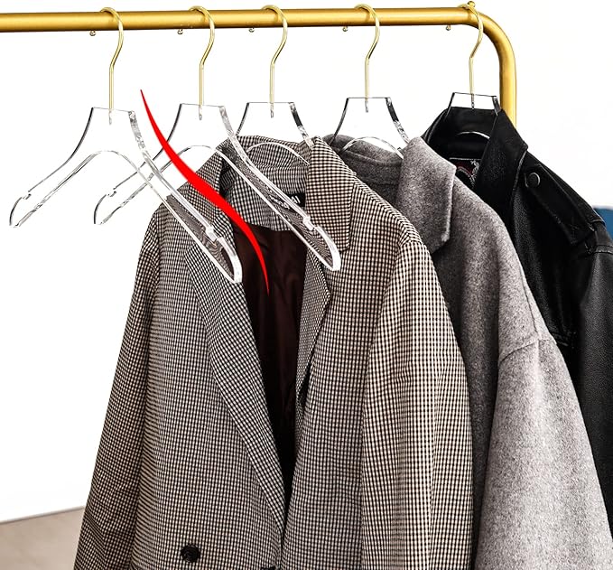 Besser 15 Pack Acrylic Hangers with Gold,Acrylic Clear Hanger,Premium Crystal Dress Hangers Swivel Gold Hook Luxurious Shiny Clothes Hangers(Clear-Style A)