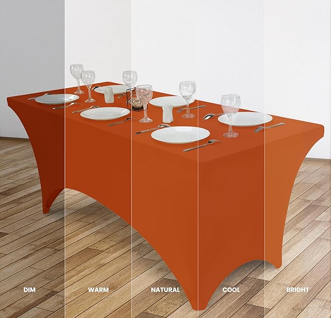 Utopia Kitchen Spandex Tablecloth 2 Pack [6FT, Orange] Tight, Fitted, Washable and Wrinkle Resistant Stretch Table Cloth Rectangle Cover for Trade Show, Weddings & Parties [72Lx30Wx30H Inch]