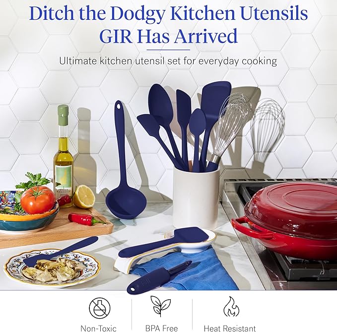 GIR: Get It Right 10-Piece Silicone Ultimate Kitchen Utensil Set ??Spatulas, Ladle, Flip, Spoons, Whisk, Peeler & Spoonula ??Nonstick, Non-Toxic, Heat-Resistant ??Navy