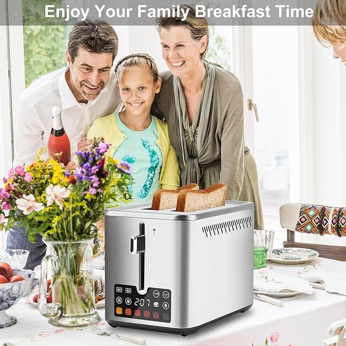 Touch Screen Toaster 2 Slice, Bagel Toaster with LCD Display, Stainless Steel Smart Digital Toasters with +15s Boost,Dual Memory Functions,Toasters with 6 Shade Settings & Extra-Wide Slots,900W