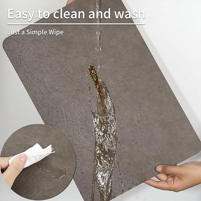 EDanle Cowhide Pattern Faux Leather Placemats Set of 6,Heat Resistant Non-Slip Waterproof Wipeable Washable Kitchen Dining PU Table Place Mats,Double-Sides Available,Grey Yellow