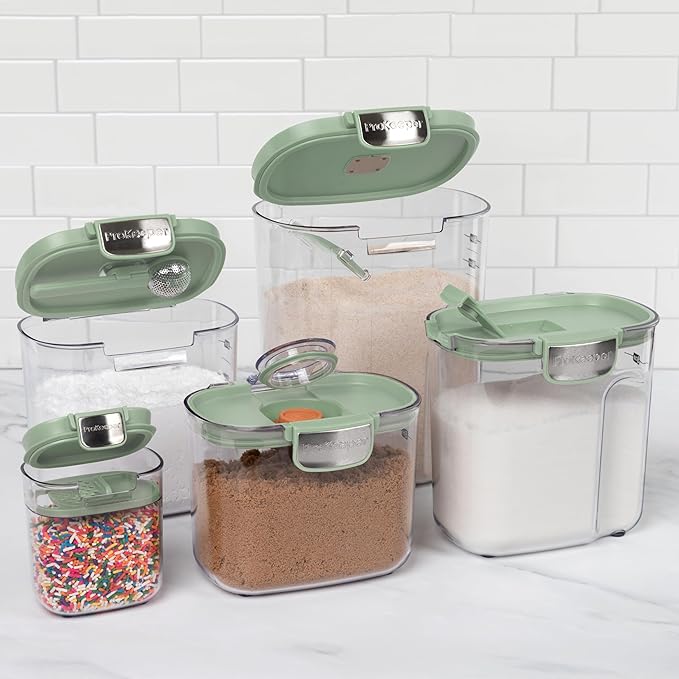 ProKeeper+ Airtight Food Storage Container Set ??Clear Plastic Flour and Sugar Canister Set with Magnetic Accessories for Kitchen Organization (Pistachio, 9-Piece)