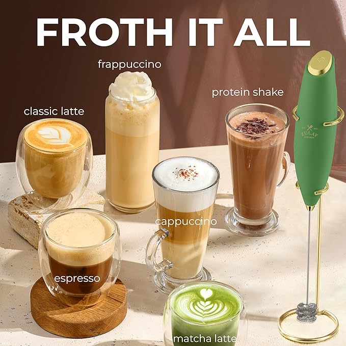 Zulay Kitchen Patented Tornado Triple Whisk Milk Frother with 4 Duracell Batteries ??Handheld Foam Maker for Coffee, Lattes, Matcha & Hot Chocolate ??Rich, Creamy Froth in Seconds