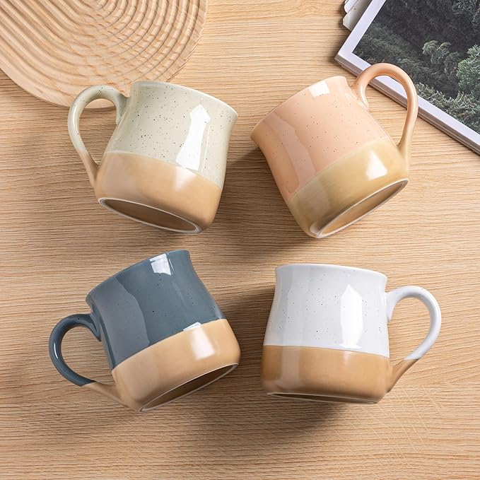 GBhome Ceramic Coffee Mugs Set of 2, 24oz Handmade Large Coffee Mugs Set with Terracotta Underside for Latte/Tea/Beer/Hot Cocoa/Cappuccino/Soup Dishwasher & Microwave Safe-Beige & Orange