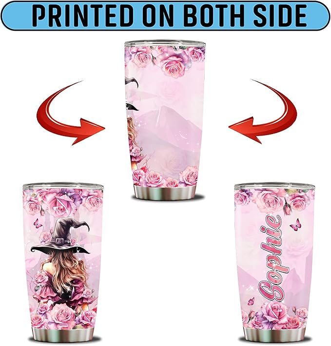 WONWIX Personalized Witch Gift for Women, Girls, Wife, Daughter Insulated Stainless Steel Coffee Cup Mug Water Bottle Tumbler Gifts for Witches Lovers, Birthdays, Christmas, Mother's Day, Valentine