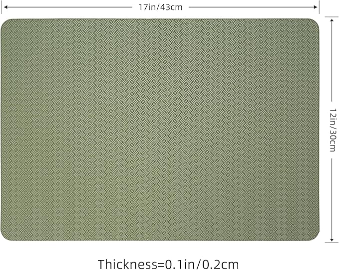 PROMATTOO Faux Leather Placemats Set of 6 – 17x12 Inch Vinyl Table Mats, Heat Resistant, Non Slip, Wipeable & Washable, Easy to Clean Dining Table Decor for Kitchen & Dining Room（Olive Green）