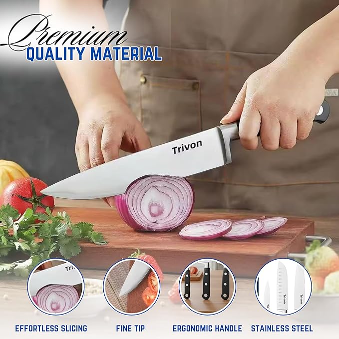 Trivon Kitchen Knife Set with Gift Box ??3-Piece Professional Chef Knife Set, Japanese High-Carbon Stainless Steel Ultra-Sharp Cooking Knives 8" Chef Knife + 7" Santoku + 5" Utility Knife
