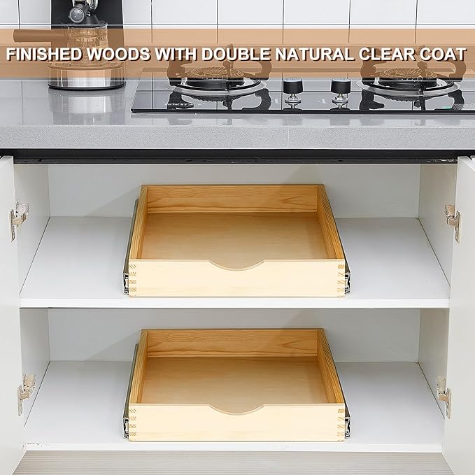 Sintuff 4 Set Wooden Pull out Tray Cabinet Organizer Soft Close Roll out Shelves for Kitchen Cabinets Fully Assembled Slide Pantry Shelves (18'' X 21'')