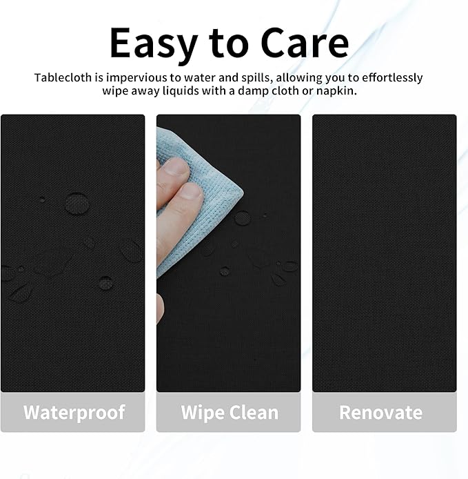 Easy-Going Faux Linen Waterproof Spill-Proof Tablecloth Stain Resistant Rectangle Table Cloth Wrinkle Free Decorative Fabric for Kitchen, Dining, Party, Weddings, Restaurants (52x70 in, Black)