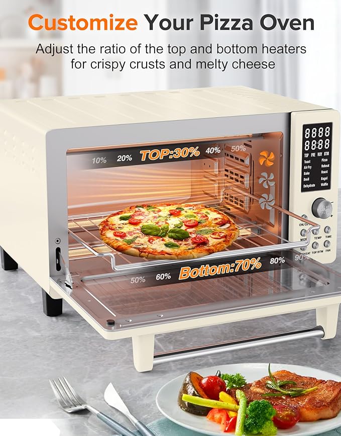 Nuwave Bravo Pro Smart Air Fryer Toaster Oven Combo, Airfryer Convection Oven Countertop, 10-in-1 Functions with Quicker & Even Crisp Technology, 1800W, 50-450째F, PFAS-Free, 21QT, Vanilla Cream