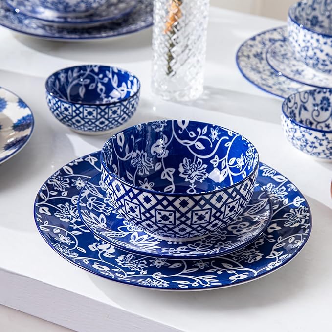 Cerkik Ceramic Dessert Bowls Set - 11 Oz Small Ice Cream Bowl for kitchen - 4.7 Inch Porcelain Cereal Bowl for Fruits, Salad, Side Dishes, Ramen - Microwave Dishwasher Safe - Set of 6 - Vintage Blue