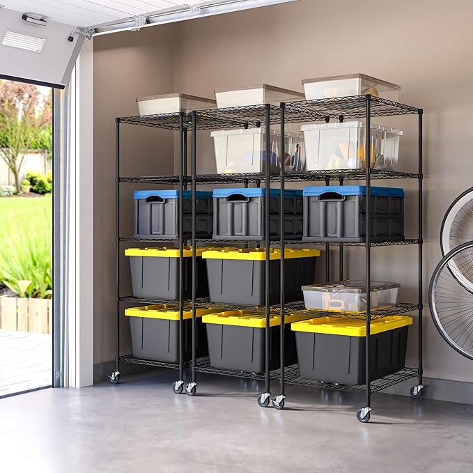 Seville Classics UltraDurable Heavy Duty NSF Solid Steel Wire Rack Storage Unit, Organizer for Garage, Warehouse, Office, Restaurant, Classroom, Kitchen, Graphite, 5-Tier Tote Shelving, 25" W x 33" D