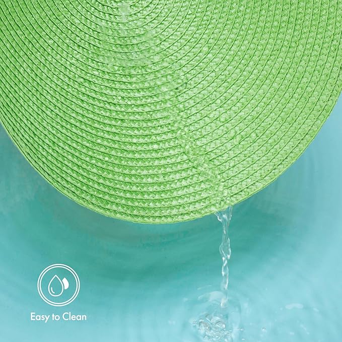 Winknowl Round Braided Placemats Set of 6 Washable Woven Heat Resistant Table Mats for Kitchen Dining Tables 15 inch Round Place Mats (Grass Green,6pcs)
