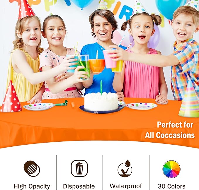 Party Solids 6-Pack Premium Plastic Tablecloth 84in. Round Plastic Table Cover - Orange