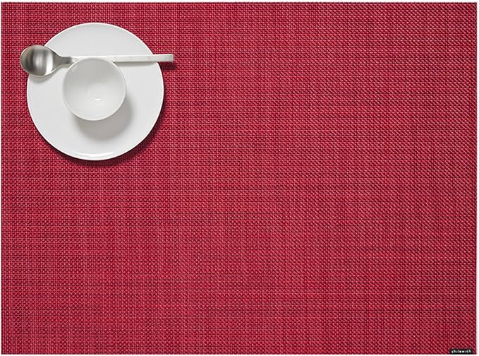 Chilewich Mini Basketweave Placemats in Scarlet - Set of 4 - Easy Care Woven Tabletop Textiles - Indoor/Outdoor - 19" x 14" Rectangle