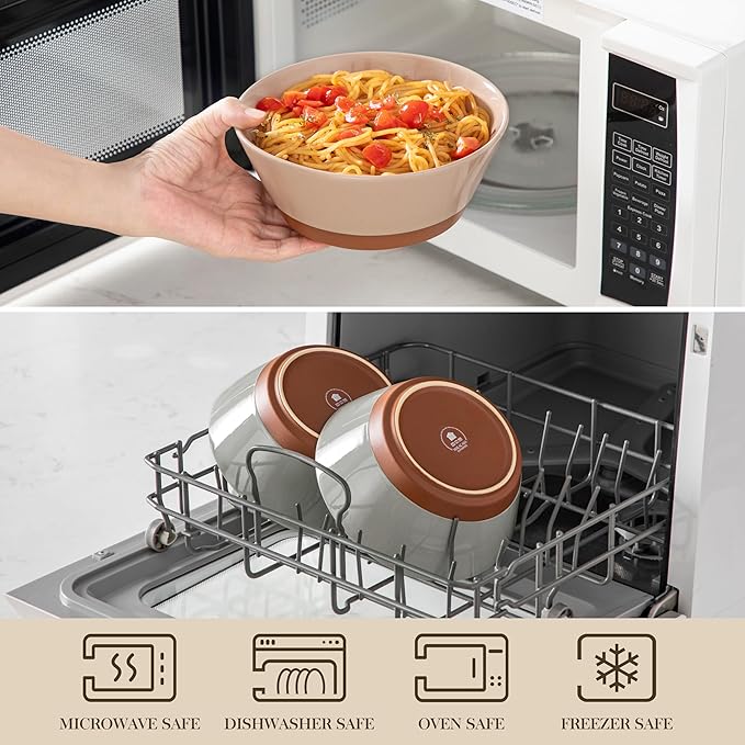 MALACASA Soup Bowls, Ceramic Salad Bowls Set of 4, 35oz Ceramic Bowls for Ramen, Cereal, Fruit and Pho, Microwave & Dishwasher Safe, Speckled Deep Bowls, Multicolor
