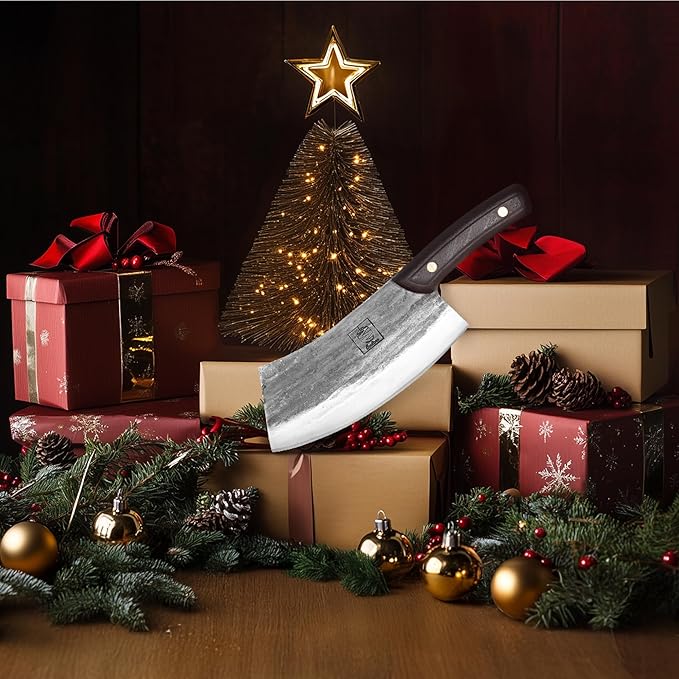 COOLINA Knife Set ??Chef, Tungsten & Lixy Knives Bundle ??3-Piece Hand-Forged Carbon Steel Kitchen & BBQ Knives with Wooden Handles ??Full Tang Butcher, Cleaver & Cooking Knife Set