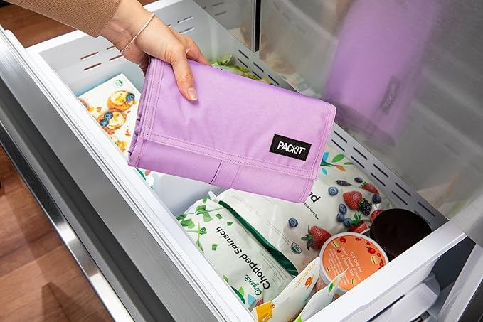 PackIt짰 Freezable Lunch Bag, Lavender, Built with ECOFREEZE짰 Technology, Foldable, Reusable, Zip and Velcro Closure with Buckle Handle, Designed for Work Lunches and Fresh Lunch On the Go