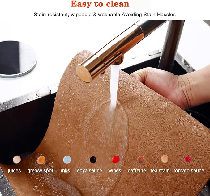 Bxzandya Vinyl Placemats Set of 6 Heat Resistant Easy Clean Non-Slip Place Mats for Dining Table Faux Leather Waterproof Stain Resistant Wipeable Washable PVC Table Mats(6, Light Brown)