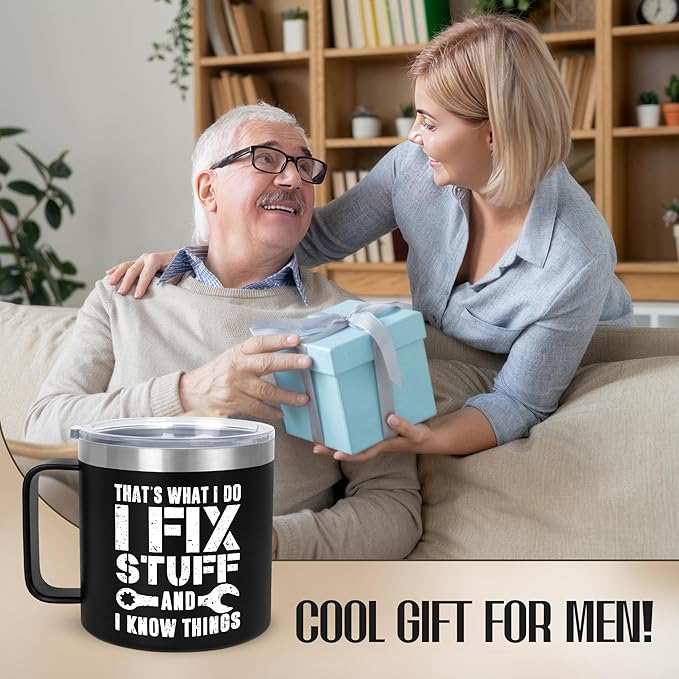 Valentines Day Gifts for Him - 14 oz Stainless Steel Insulated Coffee Mug with Lid - Funny Birthday Men Gifts for Dad from Daughter Son, Husband Birthday Gift Ideas, Funny Dad Gift for Grandpa