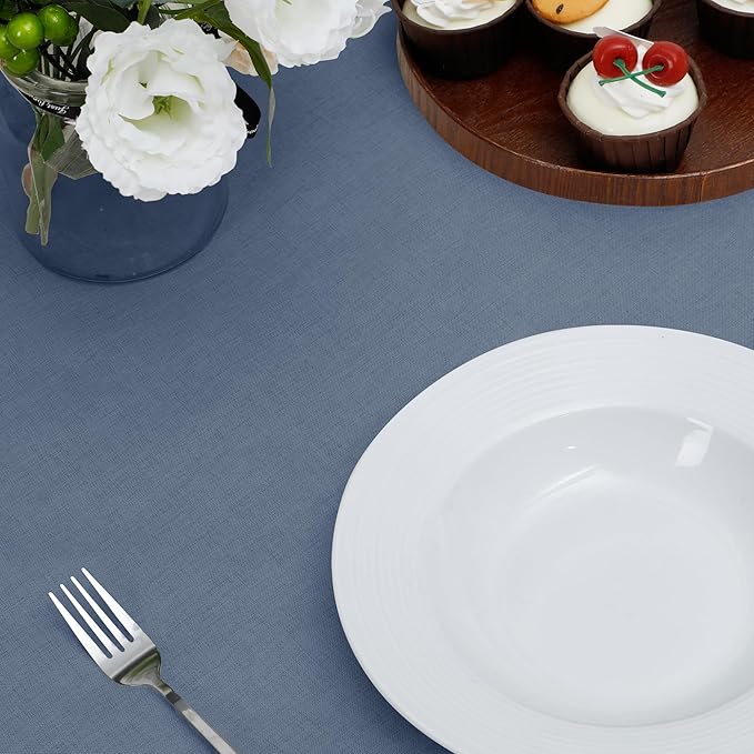 Easy-Going Faux Linen Waterproof Spill-Proof Tablecloth Stain Resistant Rectangle Table Cloth Wrinkle Free Decorative Fabric for Kitchen, Dining, Party, Weddings, Restaurants (60x120 in, Denim Blue)