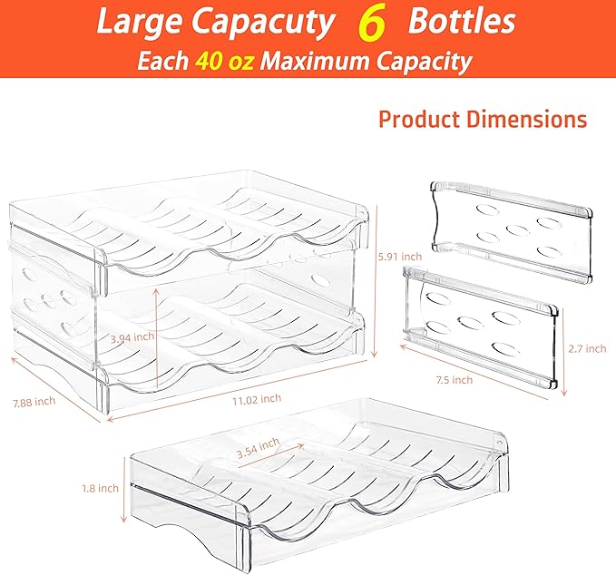 Stackable Wine Rack,Wine Bottle Holder for Inside Cabinet,for Pantry,Refrigerator,Countertop Organization-2 Tiers for 6 Bottles